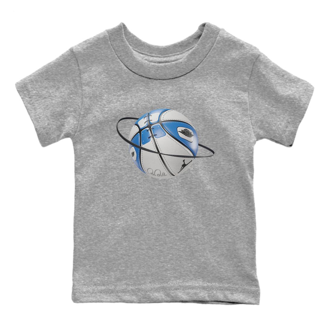 Air Jordan 1 Travis Scott Fragment Sneaker Match Tees Basketball Planet Sneaker Tees AJ1 OG High Travis Scott Fragment Sneaker Release Tees Kids Shirts Heather Grey 2