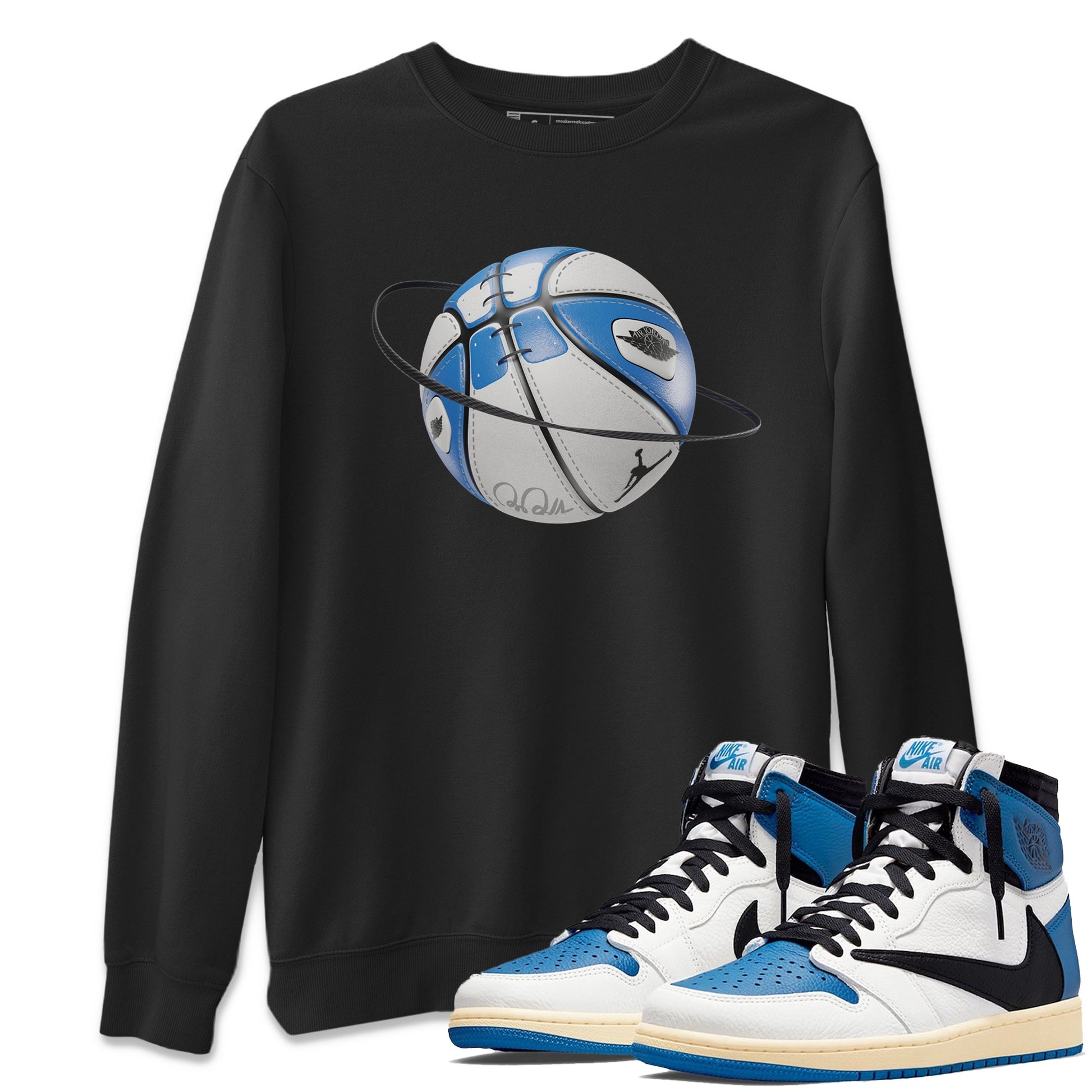 Air Jordan 1 Travis Scott Fragment Sneaker Match Tees Basketball Planet Sneaker Tees AJ1 OG High Travis Scott Fragment Sneaker Release Tees Unisex Shirts Black 1