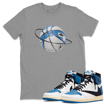 Air Jordan 1 Travis Scott Fragment Sneaker Match Tees Basketball Planet Sneaker Tees AJ1 OG High Travis Scott Fragment Sneaker Release Tees Unisex Shirts Heather Grey 1
