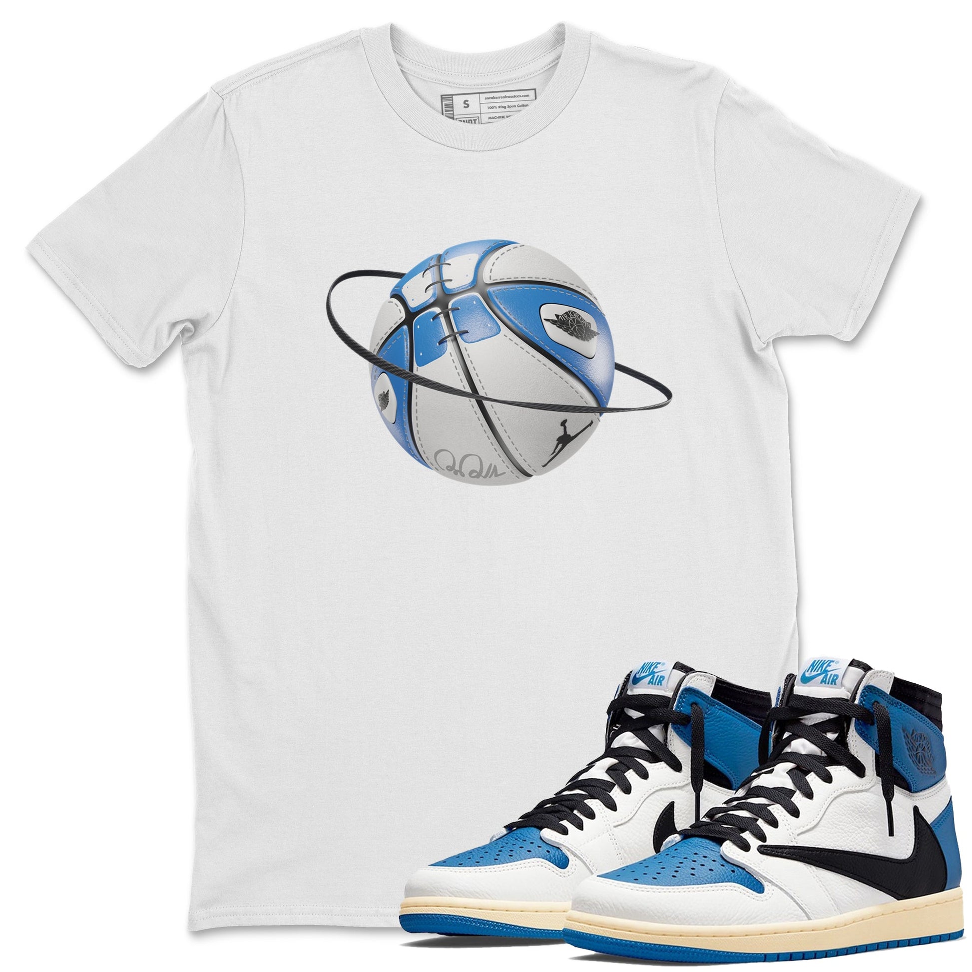 Air Jordan 1 Travis Scott Fragment Sneaker Match Tees Basketball Planet Sneaker Tees AJ1 OG High Travis Scott Fragment Sneaker Release Tees Unisex Shirts White 1