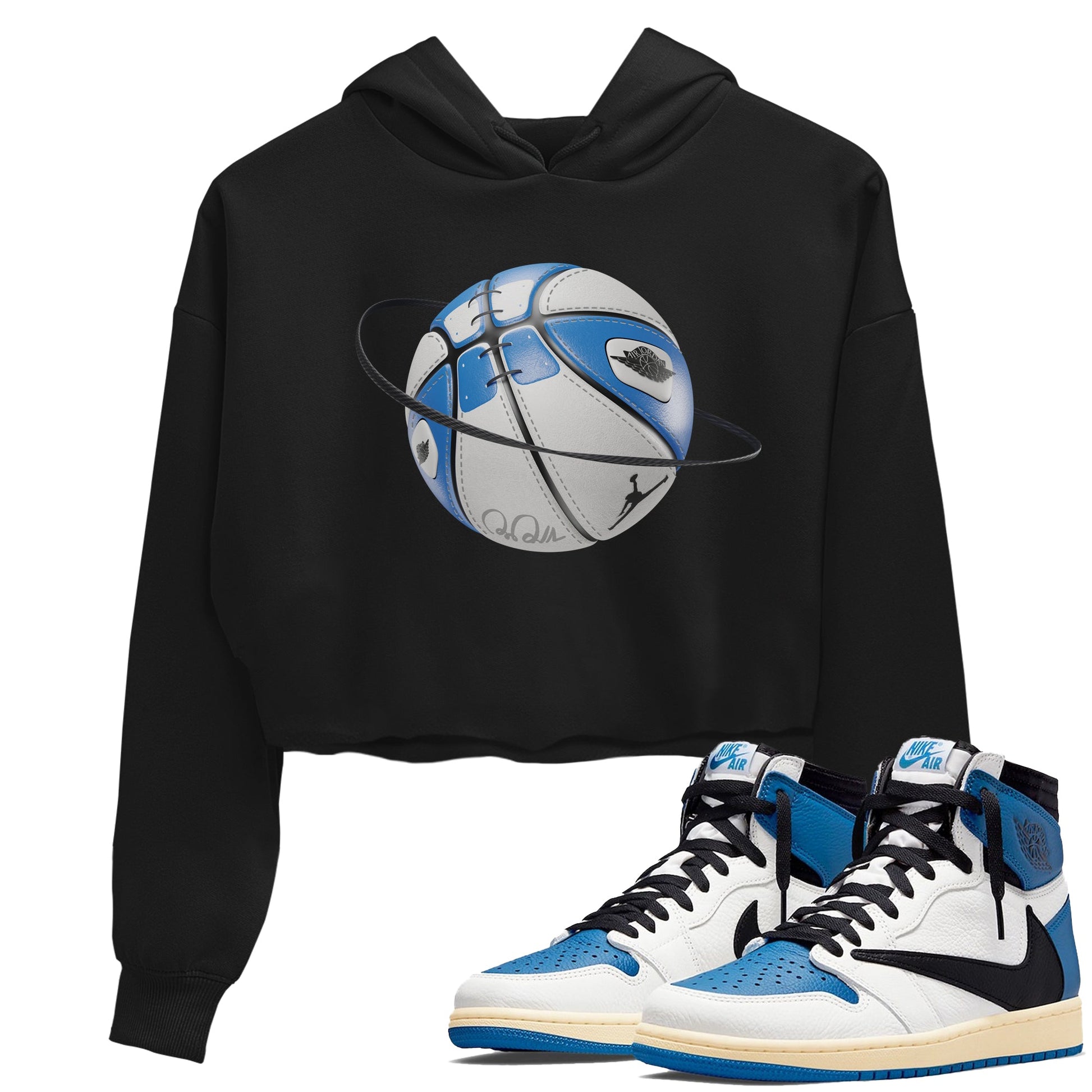 Air Jordan 1 Travis Scott Fragment Sneaker Match Tees Basketball Planet Sneaker Tees AJ1 OG High Travis Scott Fragment Sneaker Release Tees Women's Shirts Black 1