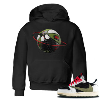 Air Jordan 1 Travis Scott Olive Sneaker Match Tees Basketball Planet Sneaker Tees AJ1 OG Travis Scott Olive Sneaker Release Tees Kids Shirts Black 1