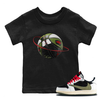 Air Jordan 1 Travis Scott Olive Sneaker Match Tees Basketball Planet Sneaker Tees AJ1 OG Travis Scott Olive Sneaker Release Tees Kids Shirts Black 1