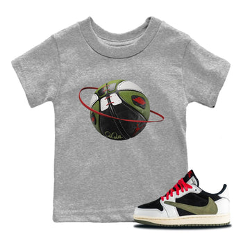 Air Jordan 1 Travis Scott Olive Sneaker Match Tees Basketball Planet Sneaker Tees AJ1 OG Travis Scott Olive Sneaker Release Tees Kids Shirts Heather Grey 1