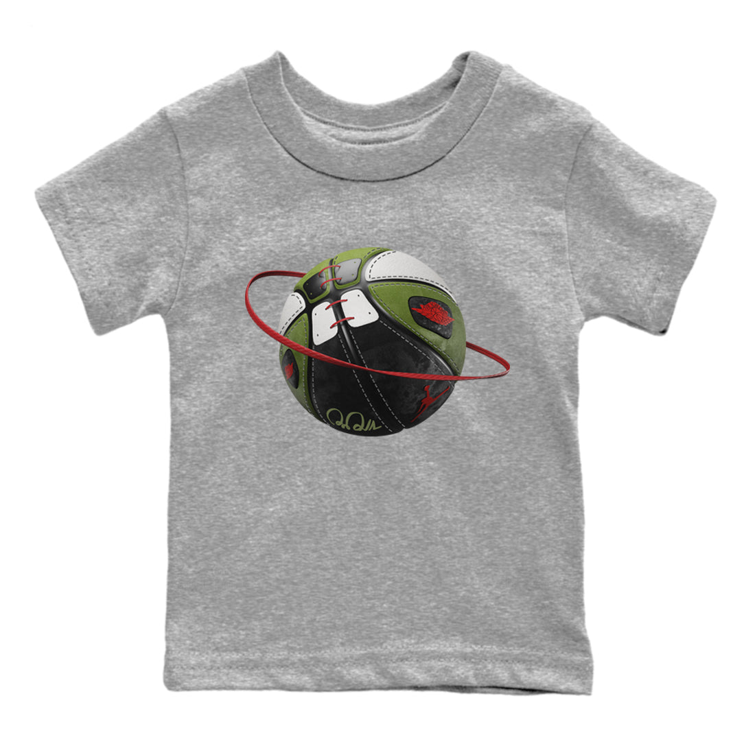Air Jordan 1 Travis Scott Olive Sneaker Match Tees Basketball Planet Sneaker Tees AJ1 OG Travis Scott Olive Sneaker Release Tees Kids Shirts Heather Grey 2