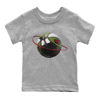 Air Jordan 1 Travis Scott Olive Sneaker Match Tees Basketball Planet Sneaker Tees AJ1 OG Travis Scott Olive Sneaker Release Tees Kids Shirts Heather Grey 2