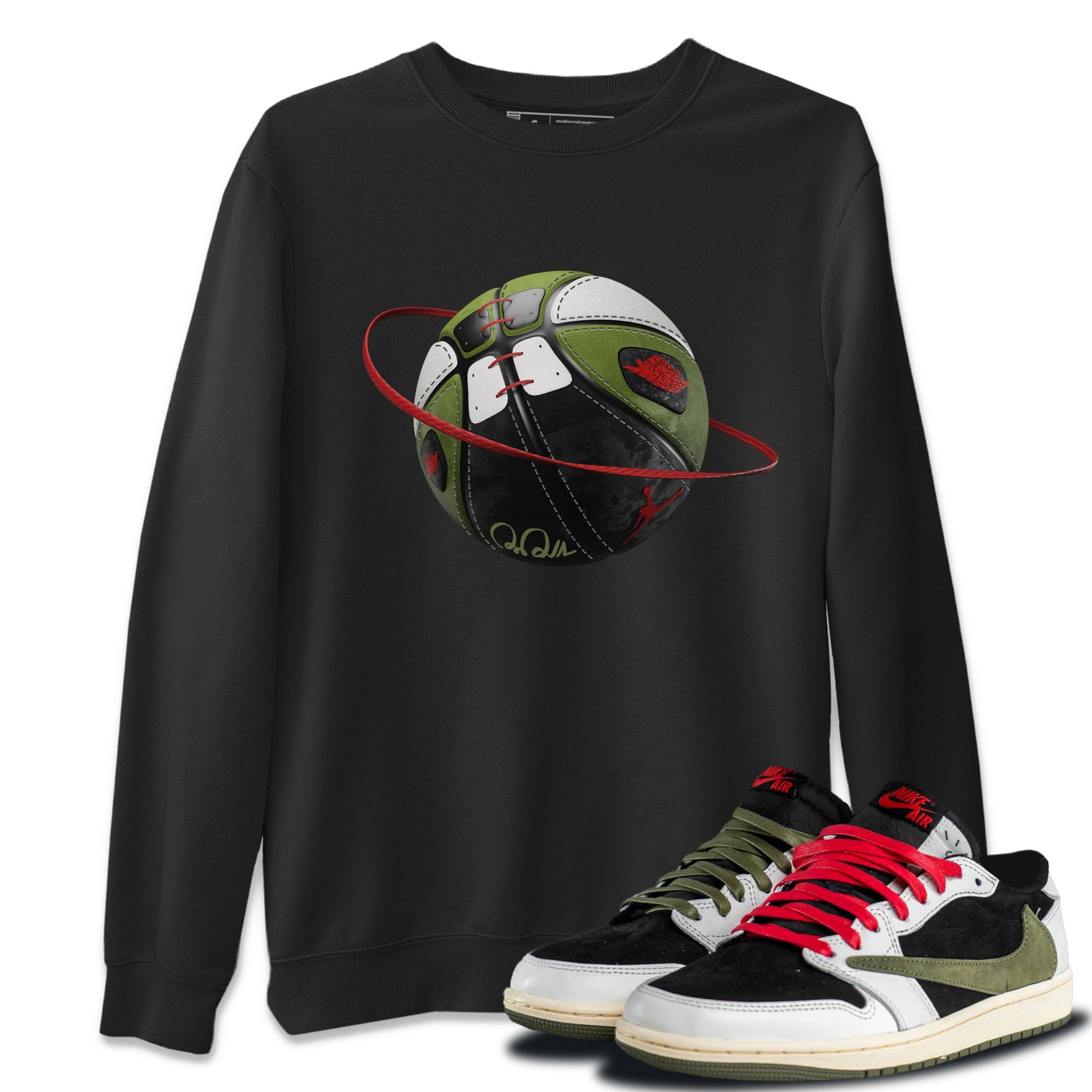 Air Jordan 1 Travis Scott Olive Sneaker Match Tees Basketball Planet Sneaker Tees AJ1 OG Travis Scott Olive Sneaker Release Tees Unisex Shirts Black 1