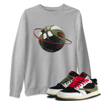 Air Jordan 1 Travis Scott Olive Sneaker Match Tees Basketball Planet Sneaker Tees AJ1 OG Travis Scott Olive Sneaker Release Tees Unisex Shirts Heather Grey 1