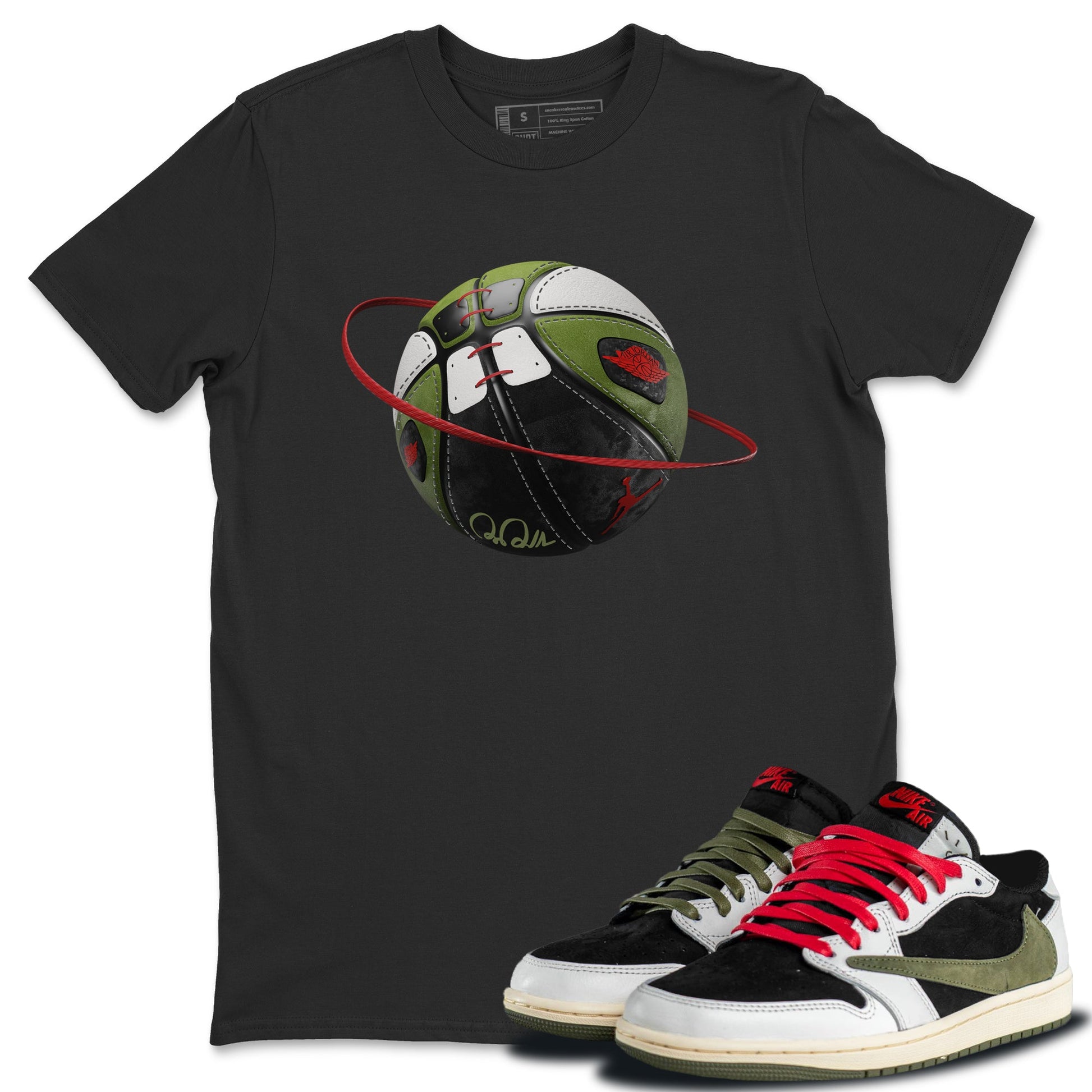 Air Jordan 1 Travis Scott Olive Sneaker Match Tees Basketball Planet Sneaker Tees AJ1 OG Travis Scott Olive Sneaker Release Tees Unisex Shirts Black 1