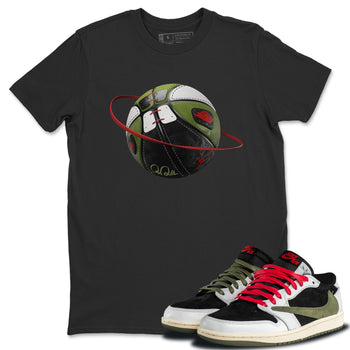 Air Jordan 1 Travis Scott Olive Sneaker Match Tees Basketball Planet Sneaker Tees AJ1 OG Travis Scott Olive Sneaker Release Tees Unisex Shirts Black 1