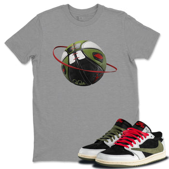 Air Jordan 1 Travis Scott Olive Sneaker Match Tees Basketball Planet Sneaker Tees AJ1 OG Travis Scott Olive Sneaker Release Tees Unisex Shirts Heather Grey 1