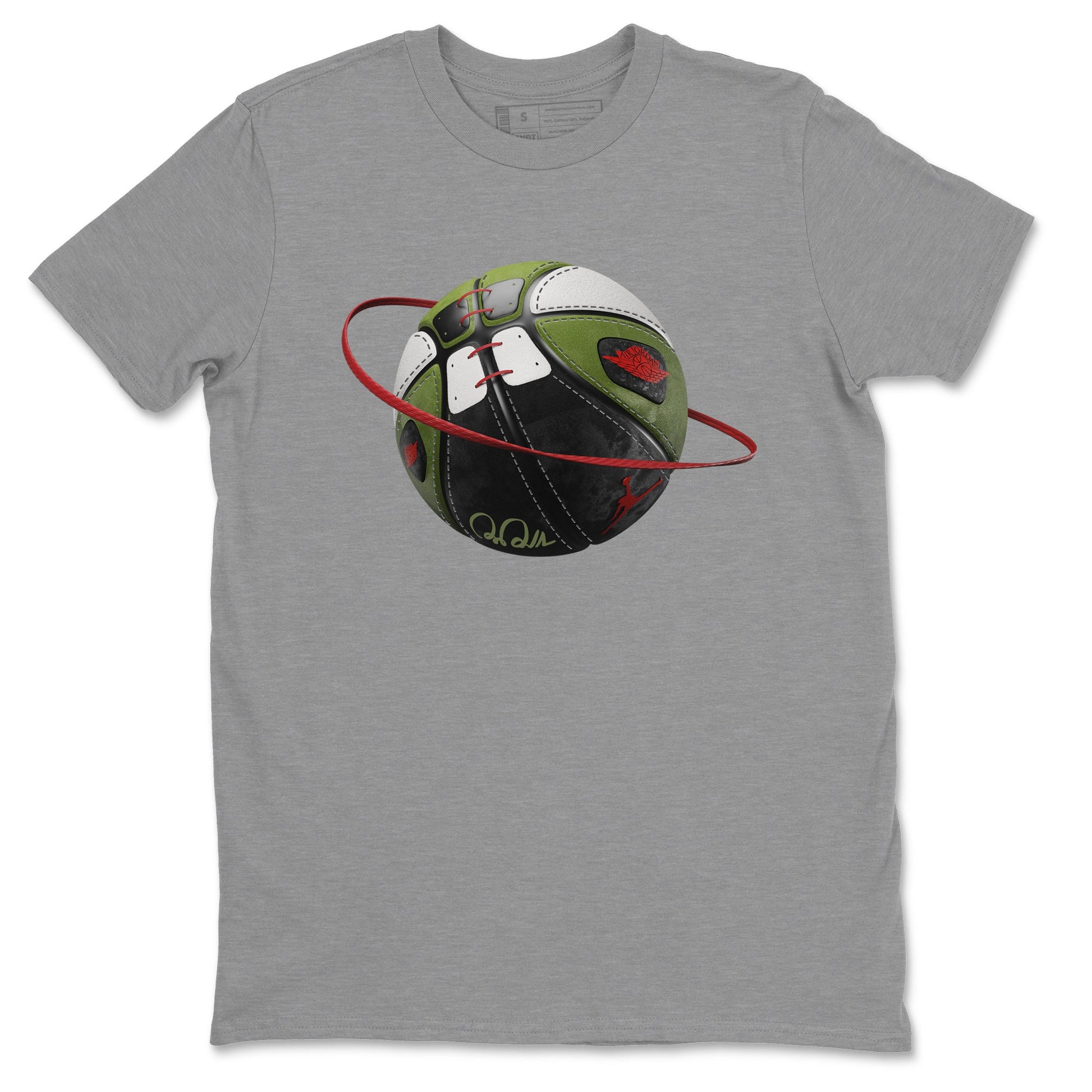Air Jordan 1 Travis Scott Olive Sneaker Match Tees Basketball Planet Sneaker Tees AJ1 OG Travis Scott Olive Sneaker Release Tees Unisex Shirts Heather Grey 2