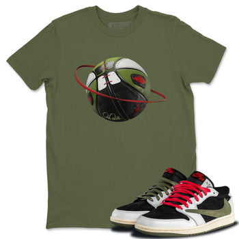 Air Jordan 1 Travis Scott Olive Sneaker Match Tees Basketball Planet Sneaker Tees AJ1 OG Travis Scott Olive Sneaker Release Tees Unisex Shirts Military Green 1