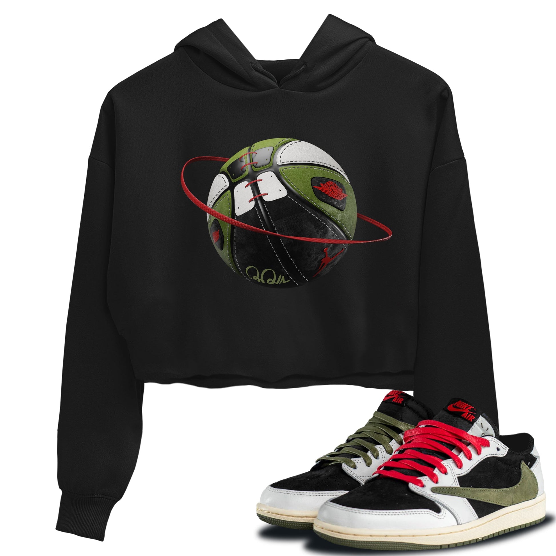 Air Jordan 1 Travis Scott Olive Sneaker Match Tees Basketball Planet Sneaker Tees AJ1 OG Travis Scott Olive Sneaker Release Tees Women's Shirts Black 1