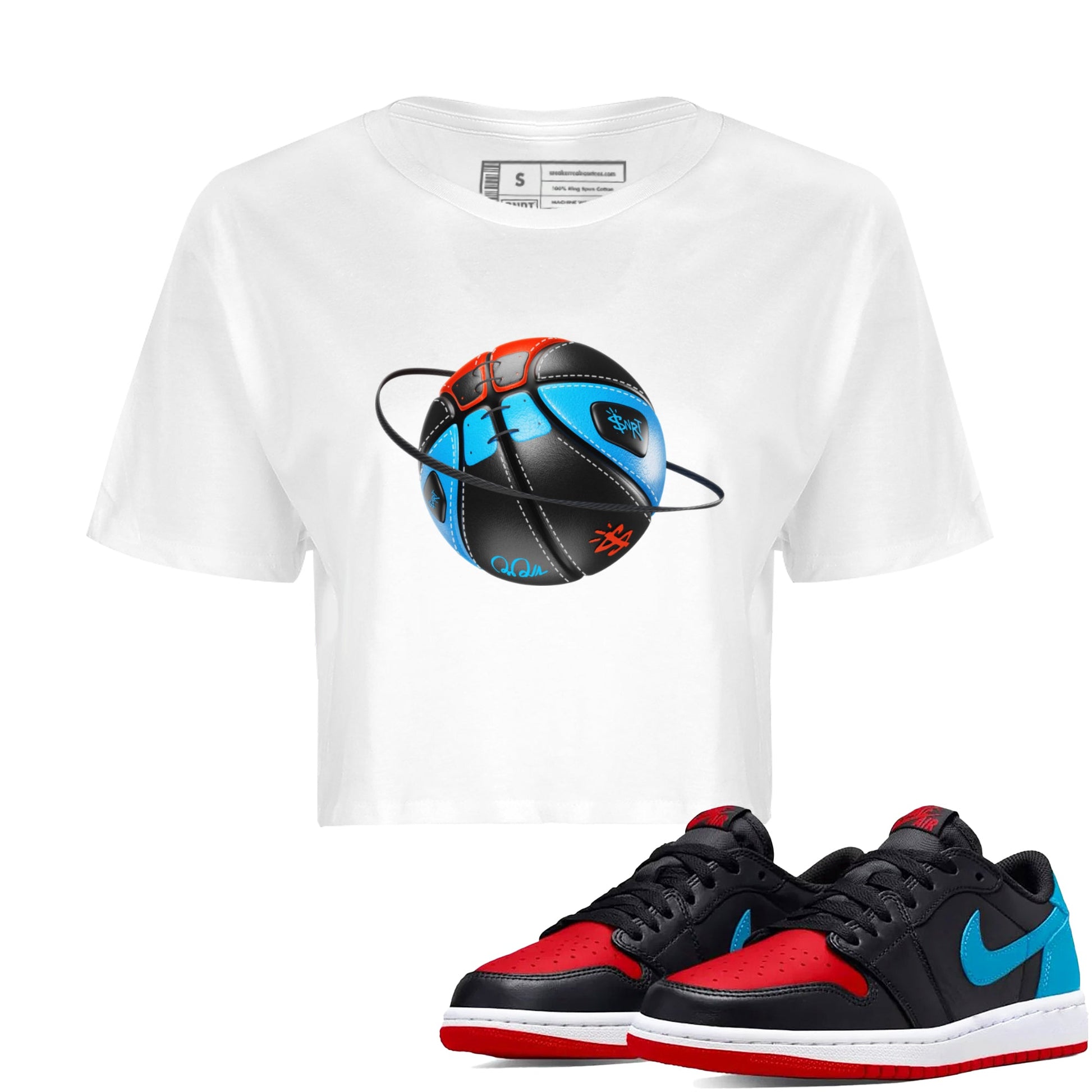 Air Jordan 1 UNC to Chicago Sneaker Match Tees Basketball Planet Sneaker Tees AJ1 UNC to Chicago Sneaker Release Tees Women's Shirts White 1