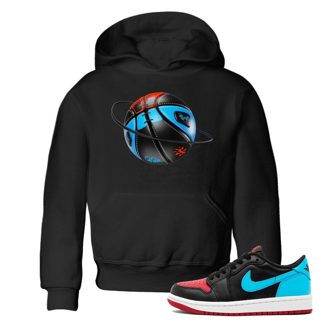 Air Jordan 1 UNC to Chicago Sneaker Match Tees Basketball Planet Sneaker Tees AJ1 UNC to Chicago Sneaker Release Tees Kids Shirts Black 1