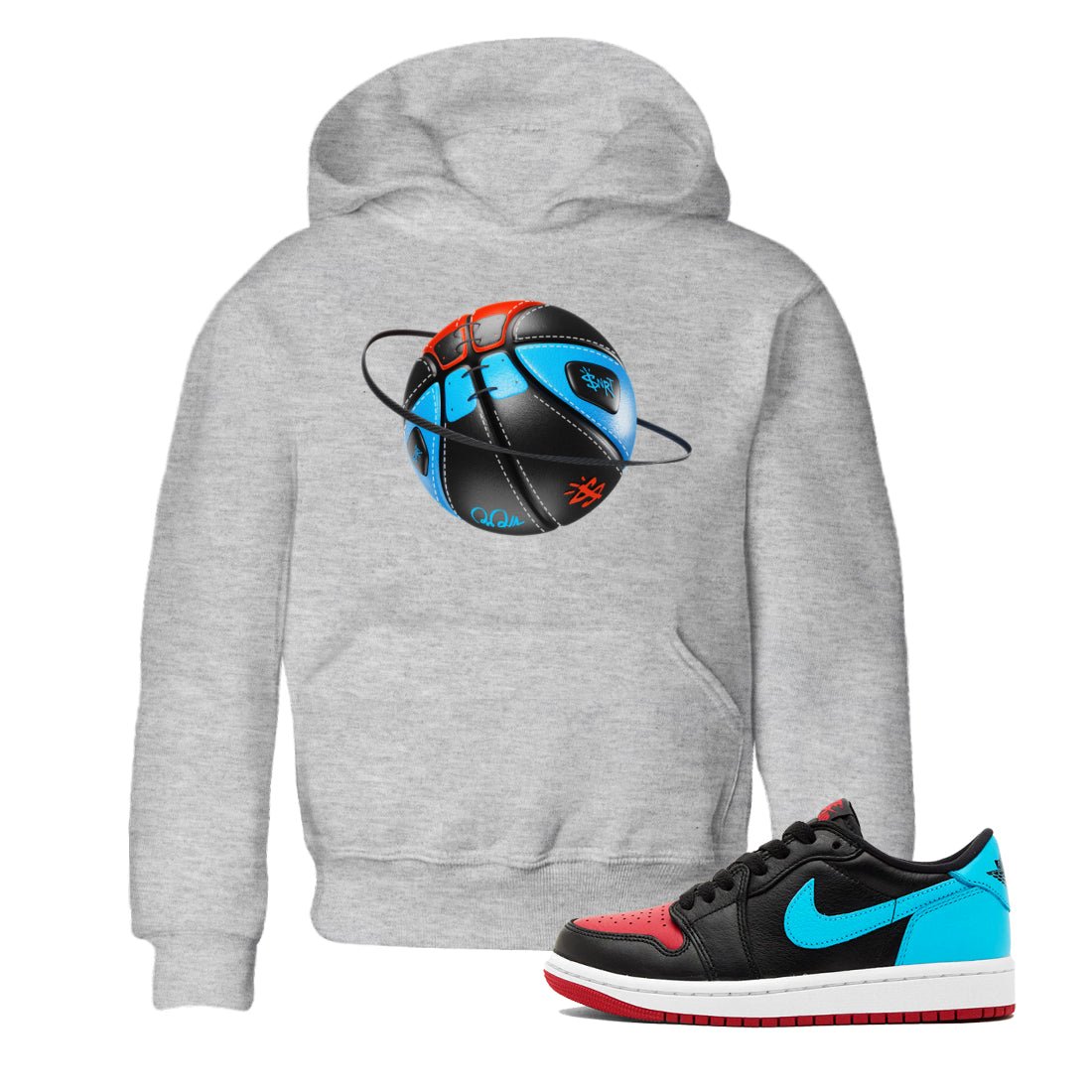 Air Jordan 1 UNC to Chicago Sneaker Match Tees Basketball Planet Sneaker Tees AJ1 UNC to Chicago Sneaker Release Tees Kids Shirts Heather Grey 1