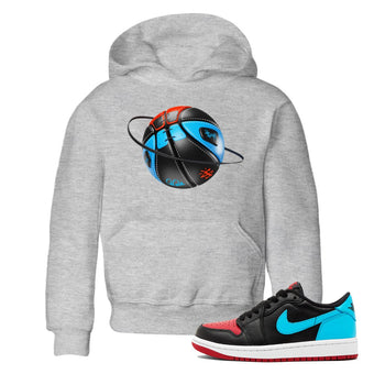 Air Jordan 1 UNC to Chicago Sneaker Match Tees Basketball Planet Sneaker Tees AJ1 UNC to Chicago Sneaker Release Tees Kids Shirts Heather Grey 1