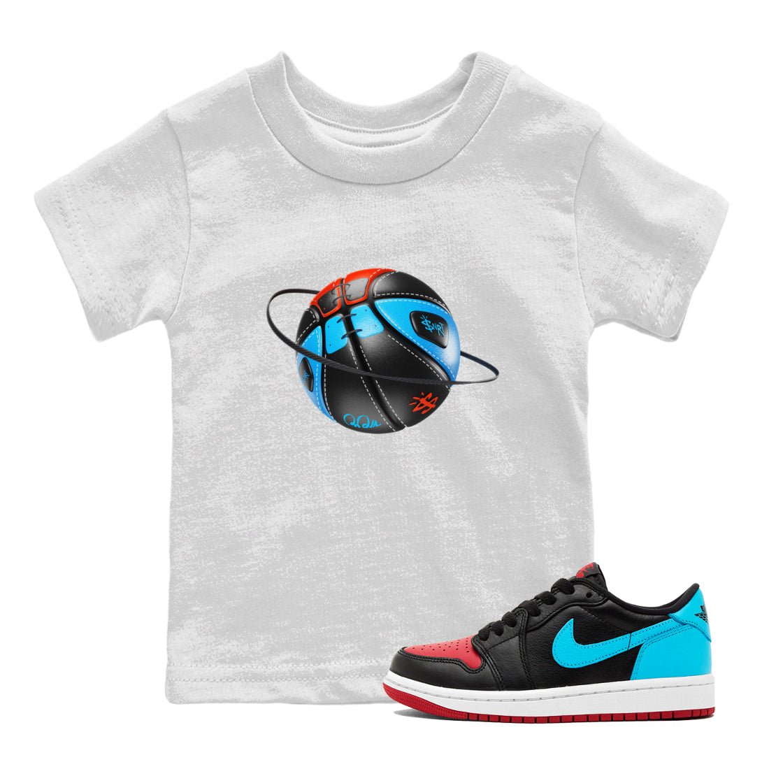 Air Jordan 1 UNC to Chicago Sneaker Match Tees Basketball Planet Sneaker Tees AJ1 UNC to Chicago Sneaker Release Tees Kids Shirts White 1