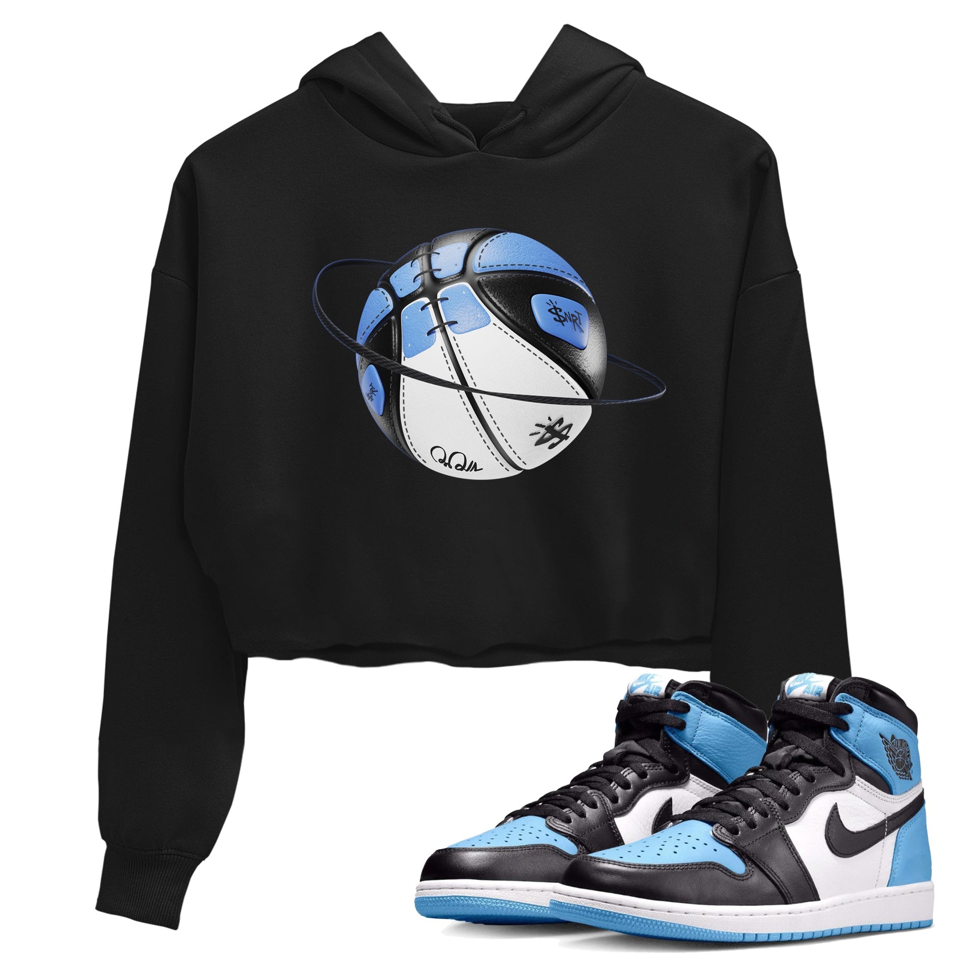 Air Jordan 1 Retro High OG UNC Toe Shirt to match Jordans Basketball Planet Sneaker Tees 1s UNC Toe SNRT Sneaker Release Tees Crop T-Shirts Black 1