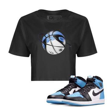 Air Jordan 1 Retro High OG UNC Toe Shirt to match Jordans Basketball Planet Sneaker Tees 1s UNC Toe SNRT Sneaker Release Tees Crop T-Shirts Black 1