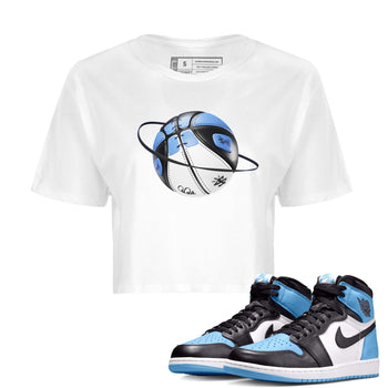 Air Jordan 1 Retro High OG UNC Toe Shirt to match Jordans Basketball Planet Sneaker Tees 1s UNC Toe SNRT Sneaker Release Tees Crop T-Shirts White 1