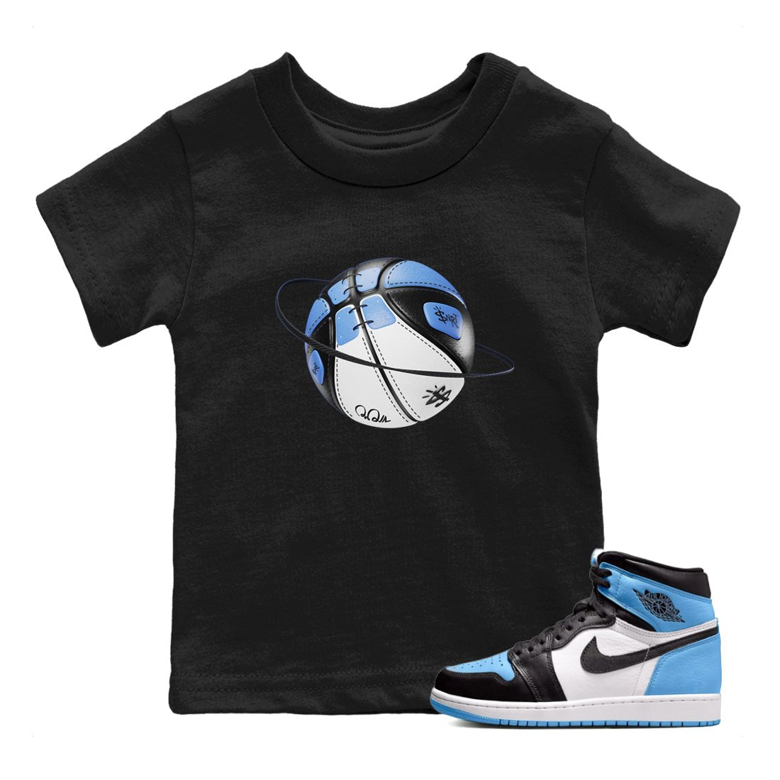 Air Jordan 1 Retro High OG UNC Toe Shirt to match Jordans Basketball Planet Sneaker Tees 1s UNC Toe SNRT Sneaker Release Tees Kids and Baby Tees Black 1