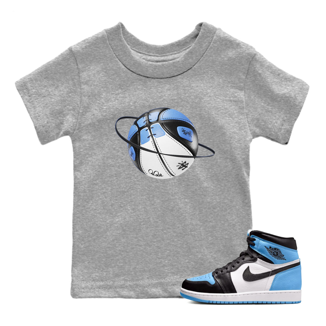 Air Jordan 1 Retro High OG UNC Toe Shirt to match Jordans Basketball Planet Sneaker Tees 1s UNC Toe SNRT Sneaker Release Tees Kids and Baby Tees Heather Grey 1