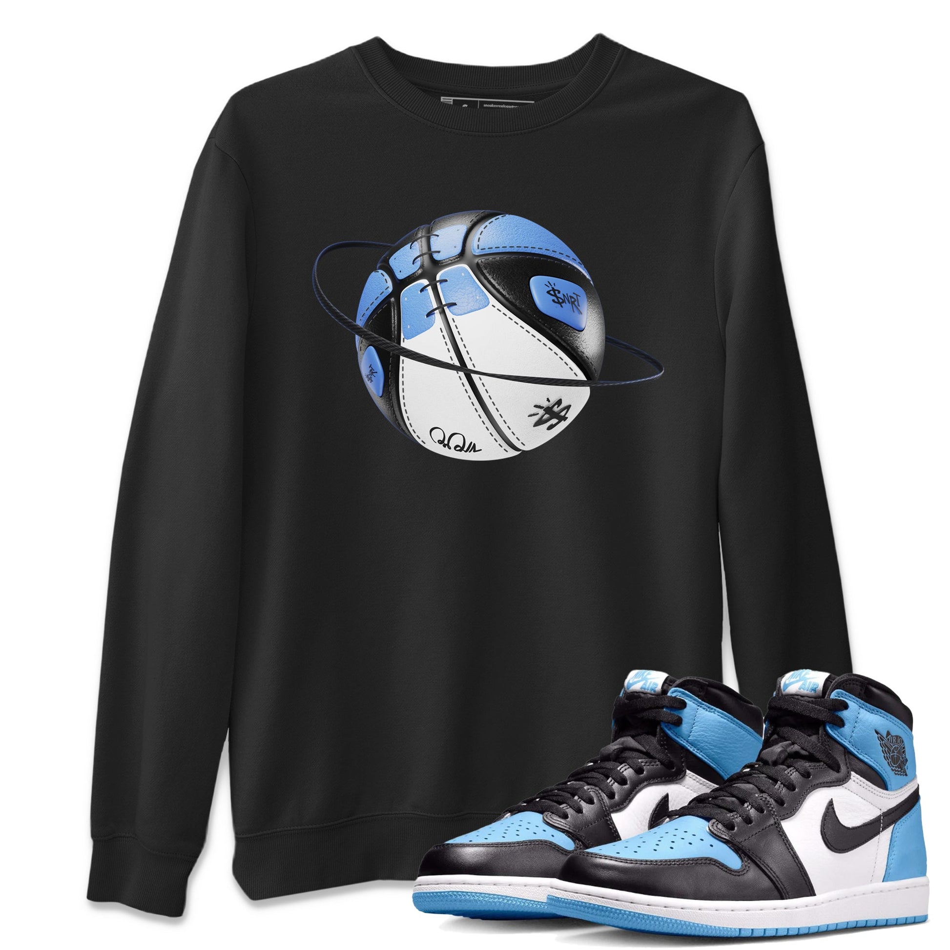 Air Jordan 1 Retro High OG UNC Toe Shirt to match Jordans Basketball Planet Sneaker Tees 1s UNC Toe SNRT Sneaker Release Tees Crew Neck T-Shirts Black 1