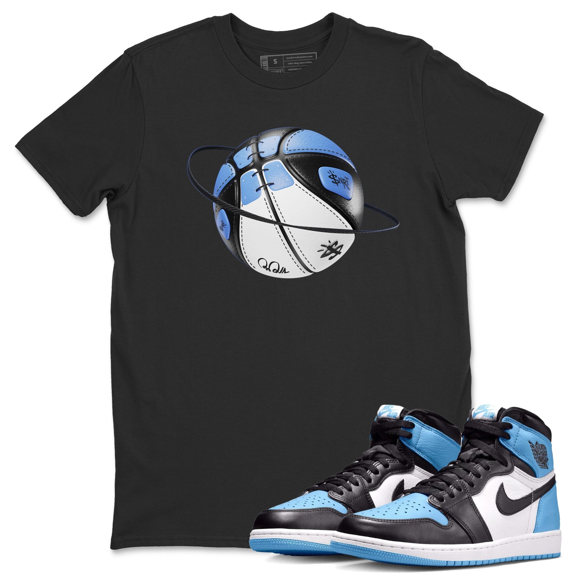 Air Jordan 1 Retro High OG UNC Toe Shirt to match Jordans Basketball Planet Sneaker Tees 1s UNC Toe SNRT Sneaker Release Tees Crew Neck T-Shirts Black 1