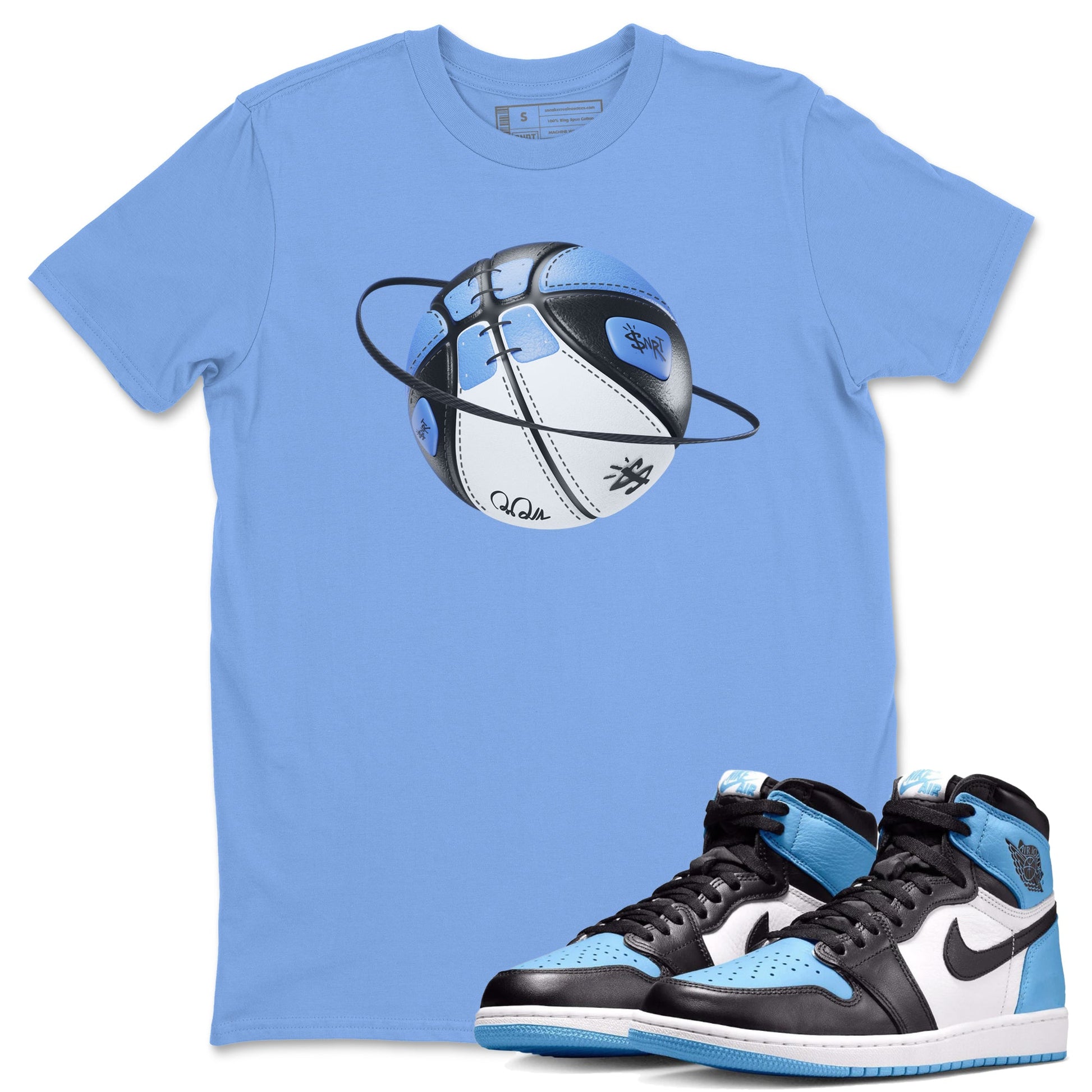 Air Jordan 1 Retro High OG UNC Toe Shirt to match Jordans Basketball Planet Sneaker Tees 1s UNC Toe SNRT Sneaker Release Tees Crew Neck T-Shirts Carolina Blue 1