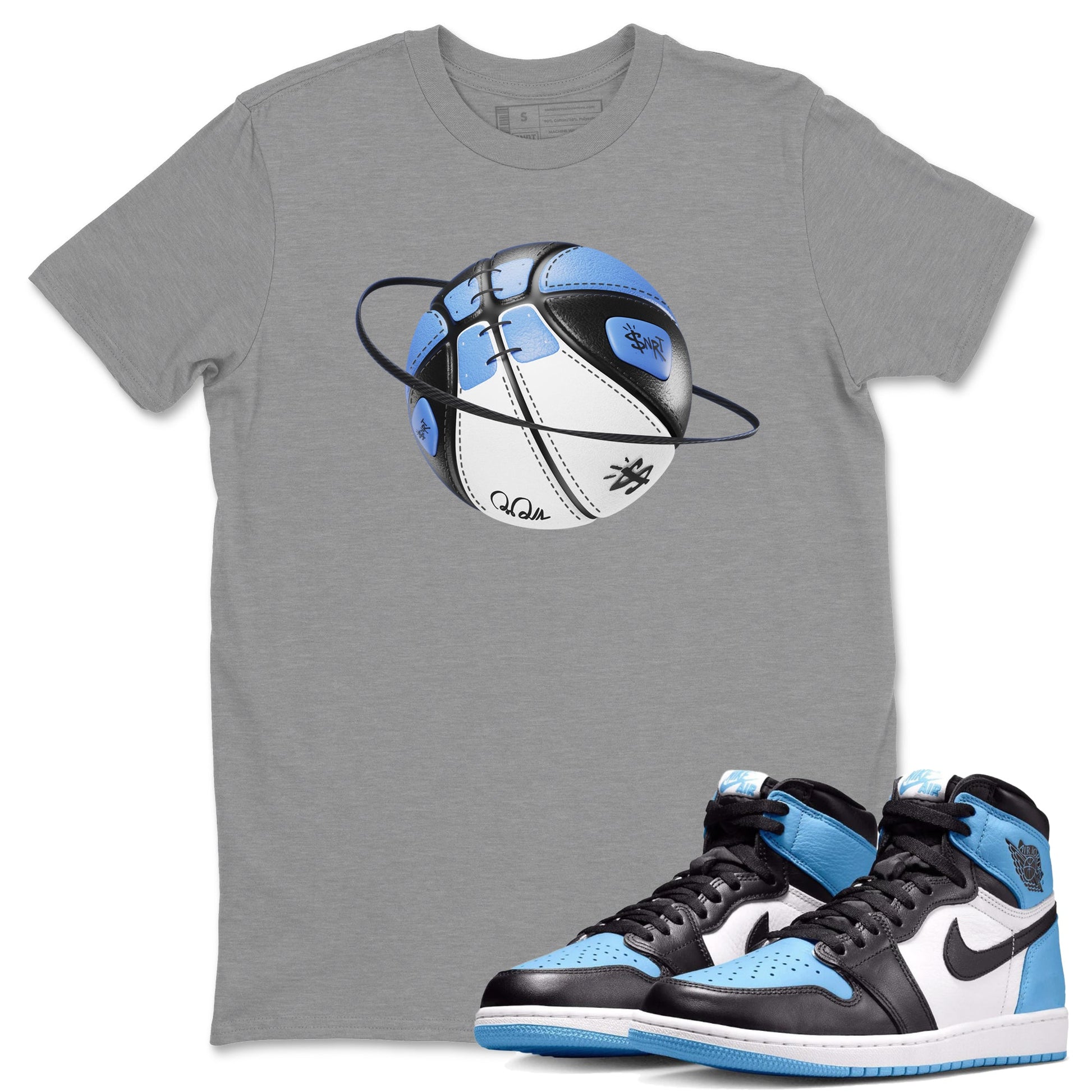 Air Jordan 1 Retro High OG UNC Toe Shirt to match Jordans Basketball Planet Sneaker Tees 1s UNC Toe SNRT Sneaker Release Tees Crew Neck T-Shirts Heather Grey 1