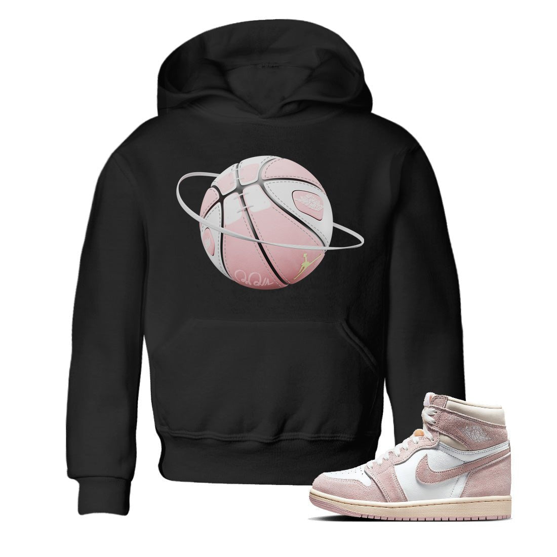AJ1 Retro High OG Washed Pink Sneaker Match Tees Basketball Planet Sneaker Tees AJ1 Retro High OG Washed Pink Sneaker Release Tees Kids Shirts Black 1