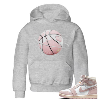 AJ1 Retro High OG Washed Pink Sneaker Match Tees Basketball Planet Sneaker Tees AJ1 Retro High OG Washed Pink Sneaker Release Tees Kids Shirts Heather Grey 1