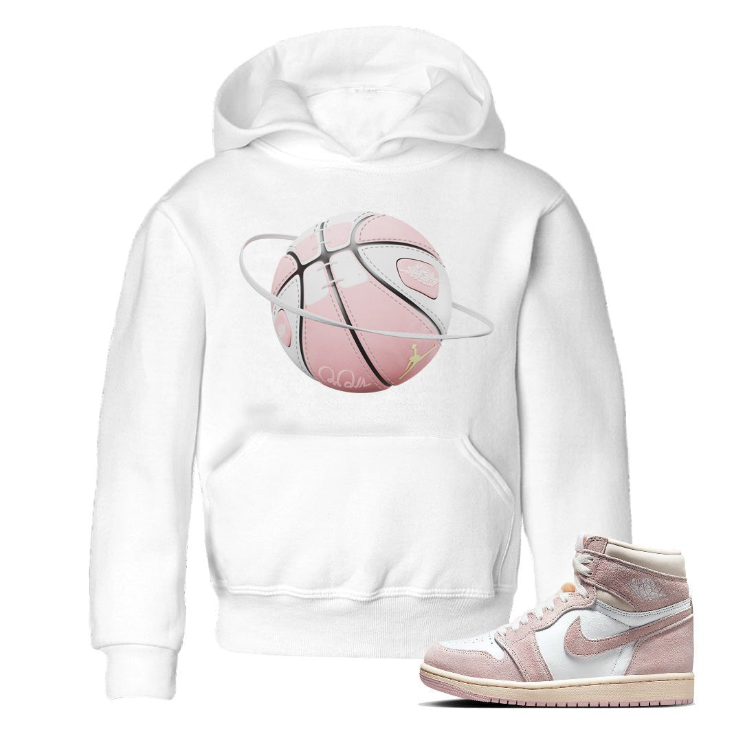 AJ1 Retro High OG Washed Pink Sneaker Match Tees Basketball Planet Sneaker Tees AJ1 Retro High OG Washed Pink Sneaker Release Tees Kids Shirts White 1
