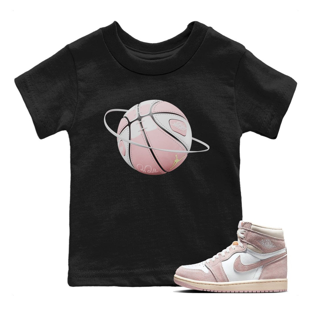 AJ1 Retro High OG Washed Pink Sneaker Match Tees Basketball Planet Sneaker Tees AJ1 Retro High OG Washed Pink Sneaker Release Tees Kids Shirts Black 1