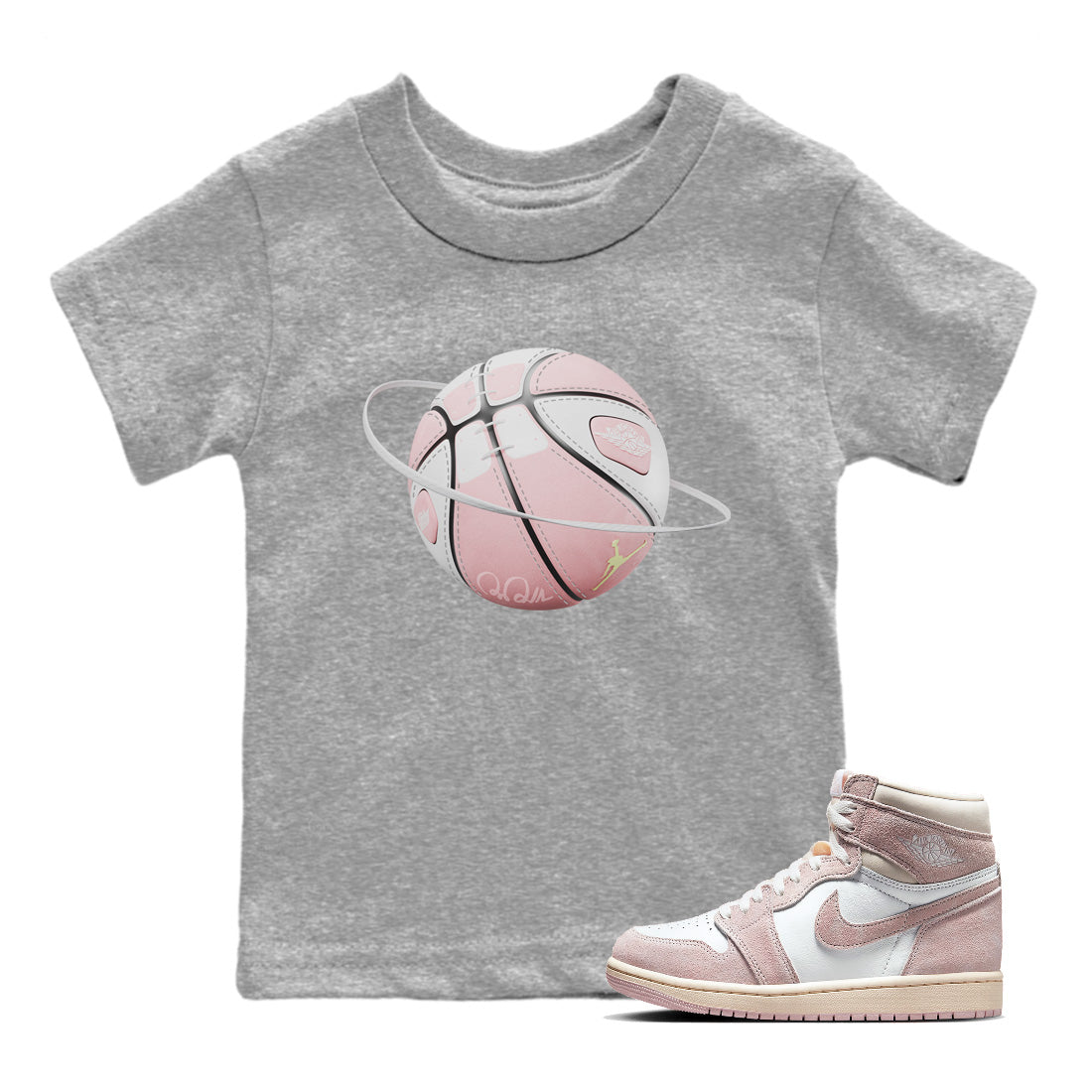 AJ1 Retro High OG Washed Pink Sneaker Match Tees Basketball Planet Sneaker Tees AJ1 Retro High OG Washed Pink Sneaker Release Tees Kids Shirts Heather Grey 1