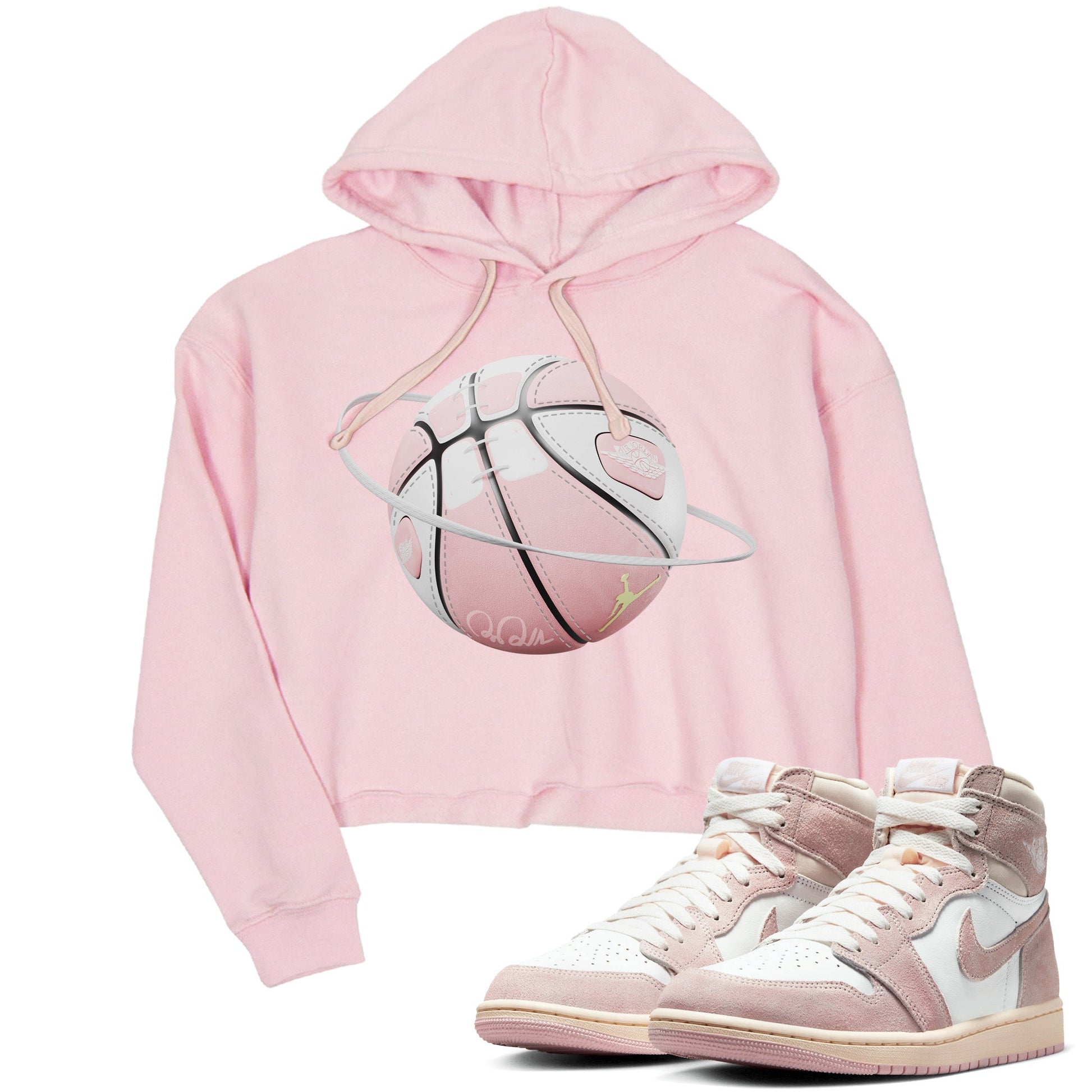 AJ1 Retro High OG Washed Pink Sneaker Match Tees Basketball Planet Sneaker Tees AJ1 Retro High OG Washed Pink Sneaker Release Tees Women's Shirts Pink 1