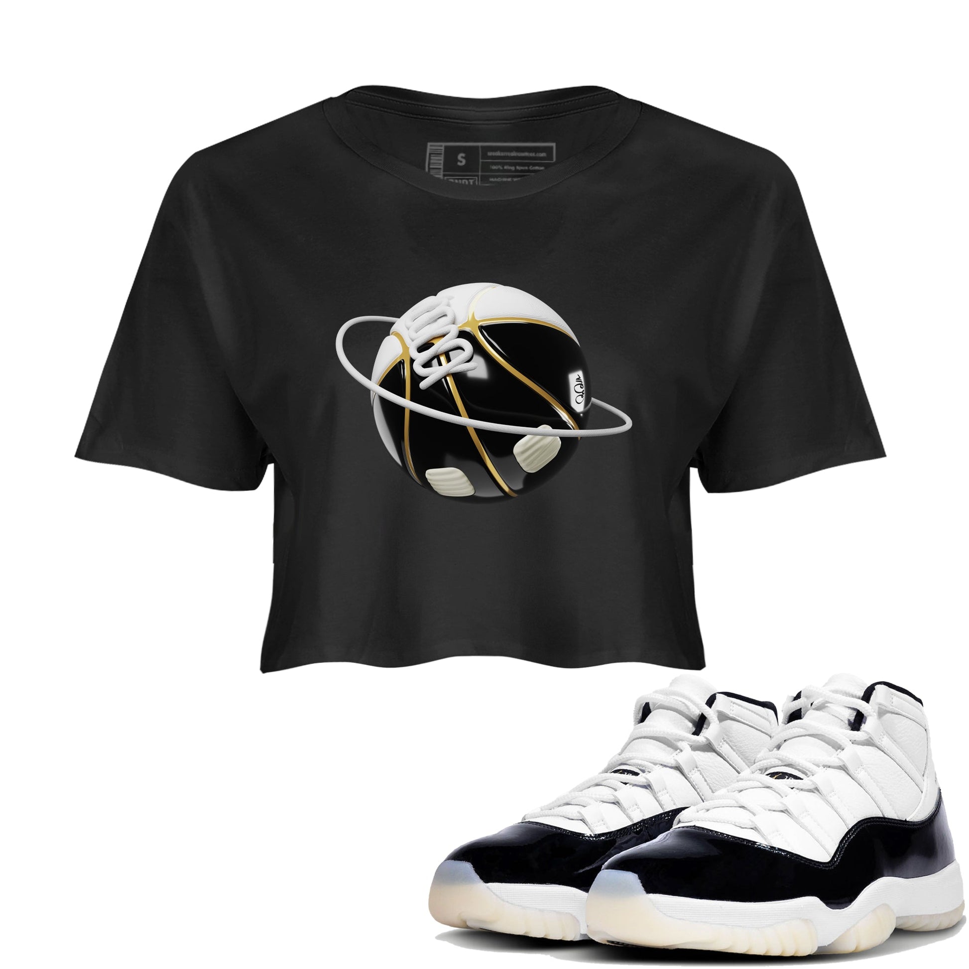 Air Jordan 11 Gratitude shirt to match jordans Basketball Planet sneaker tees AJ11 Gratitude SNRT Sneaker Release Tees Black 1 Crop T-Shirt