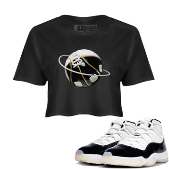 Air Jordan 11 Gratitude shirt to match jordans Basketball Planet sneaker tees AJ11 Gratitude SNRT Sneaker Release Tees Black 1 Crop T-Shirt