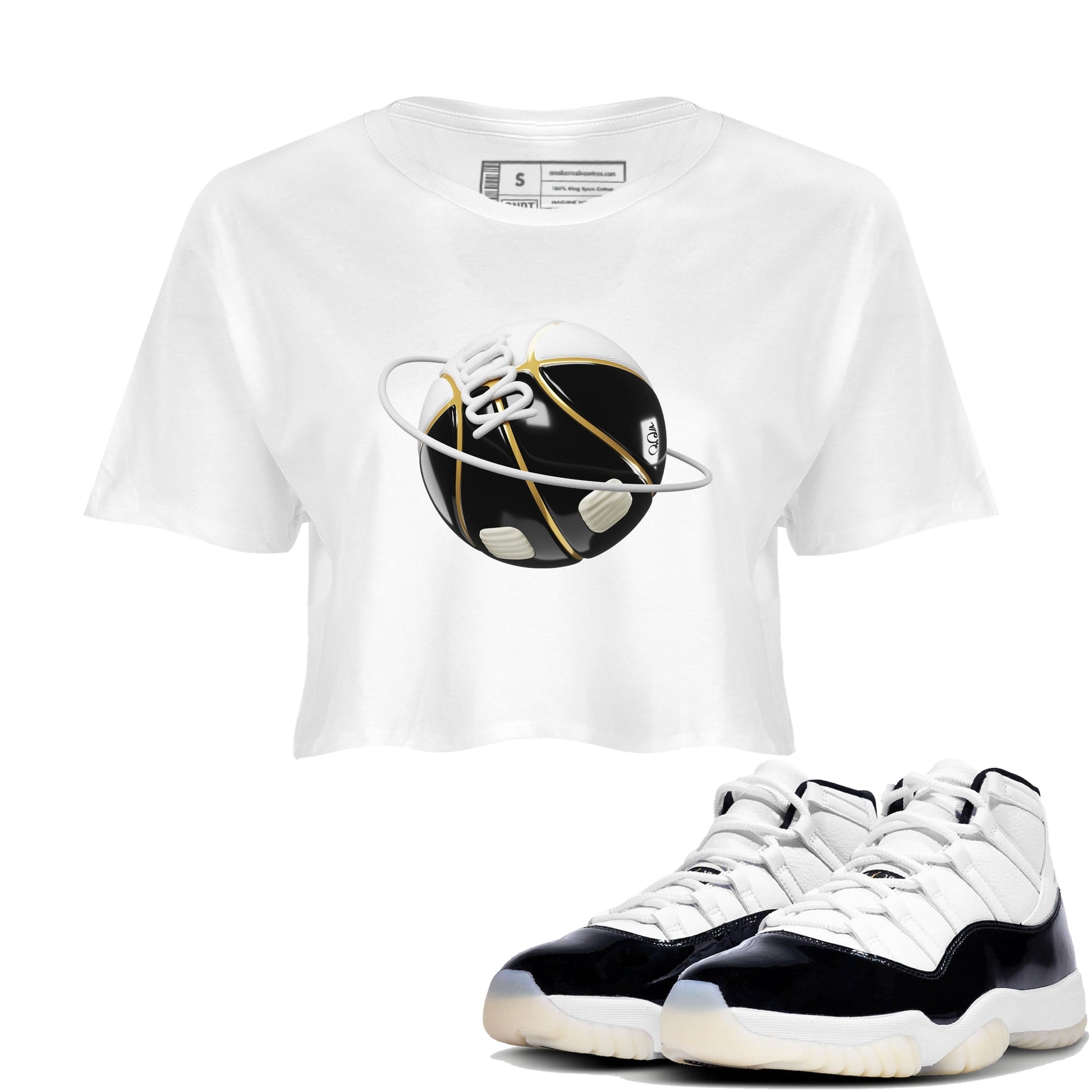 Air Jordan 11 Gratitude shirt to match jordans Basketball Planet sneaker tees AJ11 Gratitude SNRT Sneaker Release Tees White 1 Crop T-Shirt