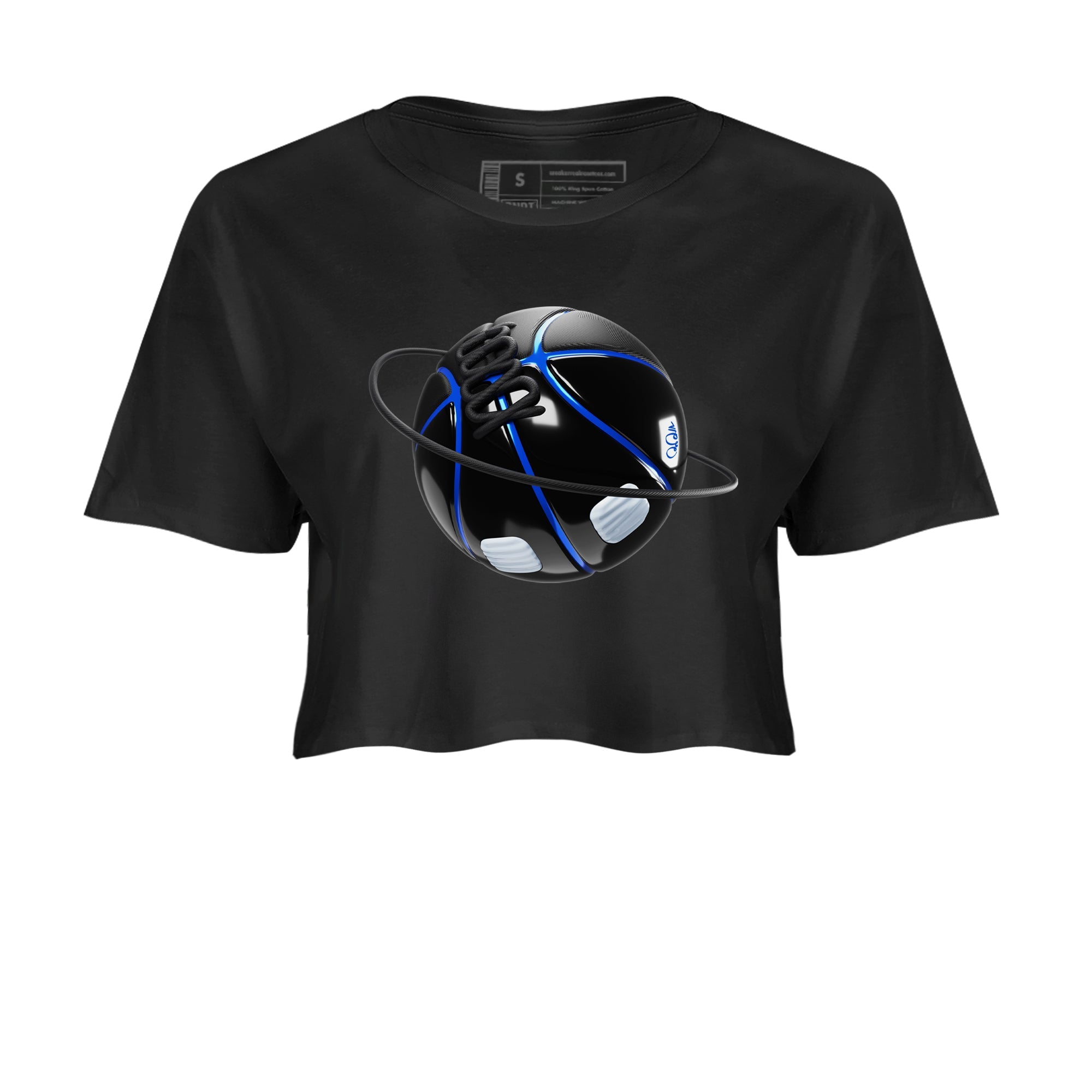 Air Jordan 11 Space shirt to match jordans Basketball Planet sneaker tees AJ11 Black and Varsity Royal SNRT Sneaker Release Tees Black 2 crop length shirt