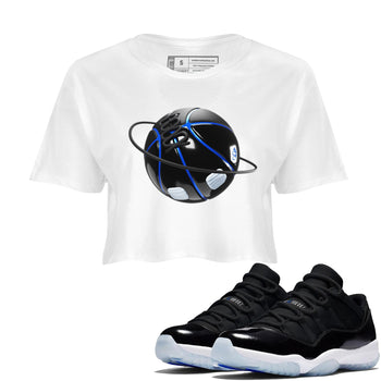 Air Jordan 11 Space shirt to match jordans Basketball Planet sneaker tees AJ11 Black and Varsity Royal SNRT Sneaker Release Tees White 1 crop length shirt