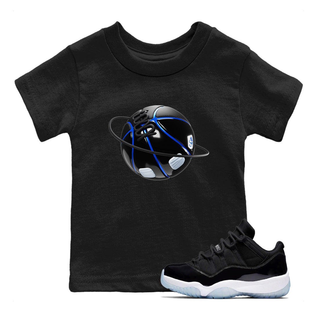 Air Jordan 11 Space shirt to match jordans Basketball Planet sneaker tees AJ11 Black and Varsity Royal SNRT sneaker release tees baby toddler Black 1 cotton Shirt