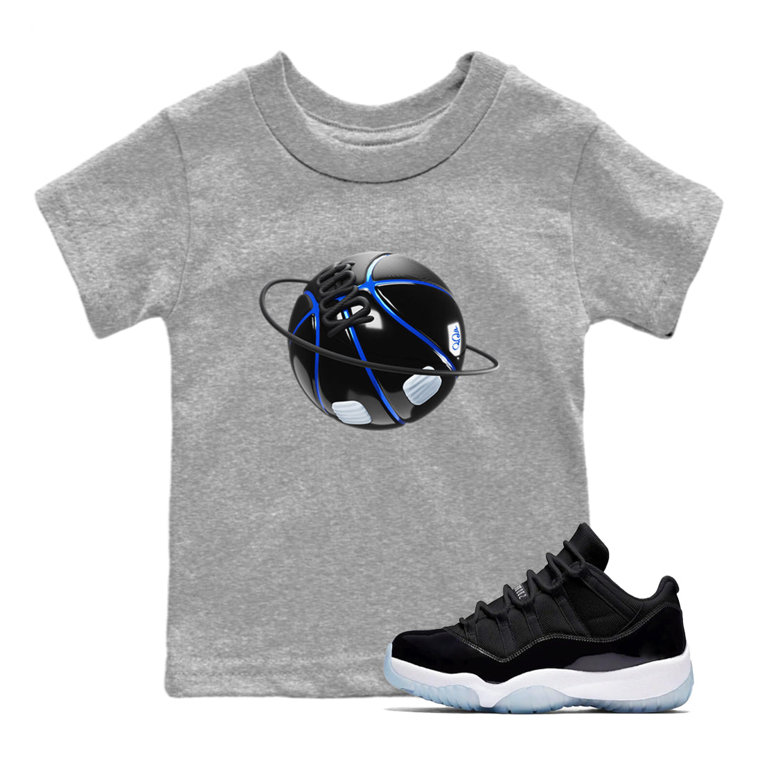 Air Jordan 11 Space shirt to match jordans Basketball Planet sneaker tees AJ11 Black and Varsity Royal SNRT sneaker release tees baby toddler Heather Grey 1 cotton Shirt