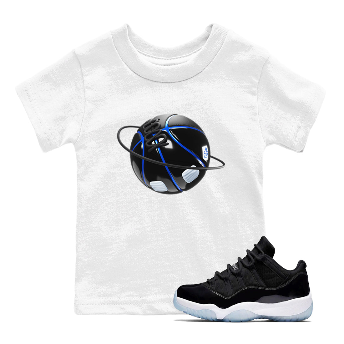 Air Jordan 11 Space shirt to match jordans Basketball Planet sneaker tees AJ11 Black and Varsity Royal SNRT sneaker release tees baby toddler White 1 cotton Shirt