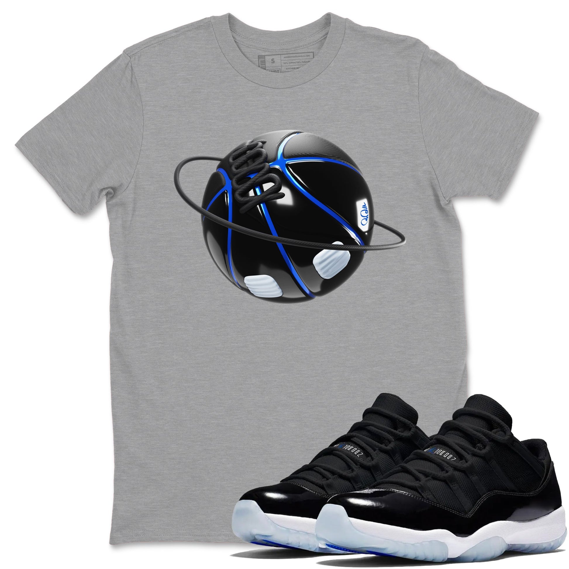 Air Jordan 11 Space shirt to match jordans Basketball Planet sneaker tees AJ11 Black and Varsity Royal SNRT Sneaker Release Tees unisex cotton Heather Grey 1 crew neck shirt