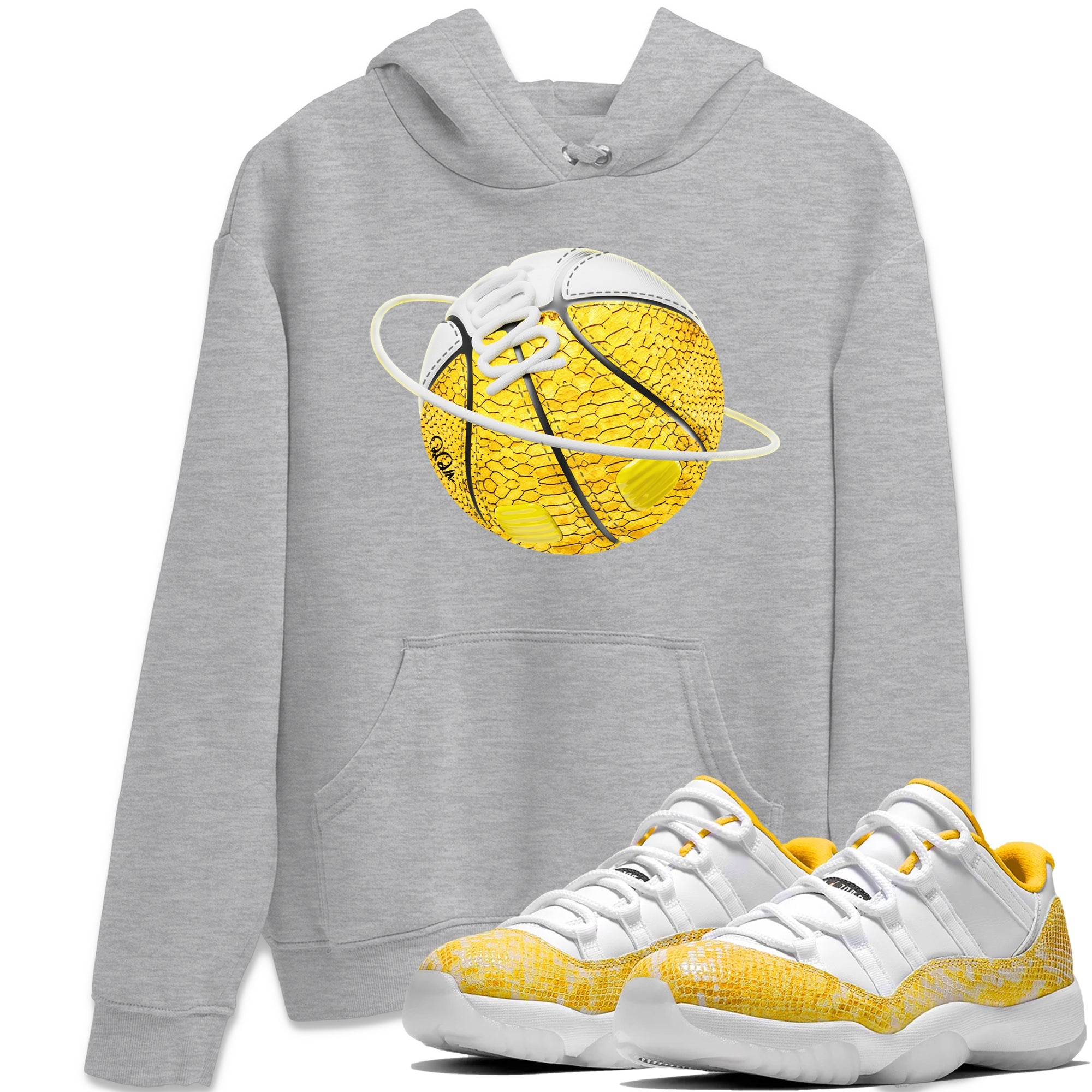Air Jordan 11 Yellow Python Sneaker Match Tees Basketball Planet Sneaker Tees AJ11 Yellow Python Sneaker Release Tees Unisex Shirts Heather Grey 1