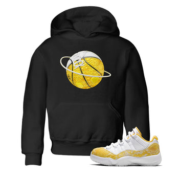 Air Jordan 11 Yellow Python Sneaker Match Tees Basketball Planet Sneaker Tees AJ11 Yellow Python Sneaker Release Tees Kids Shirts Black 1