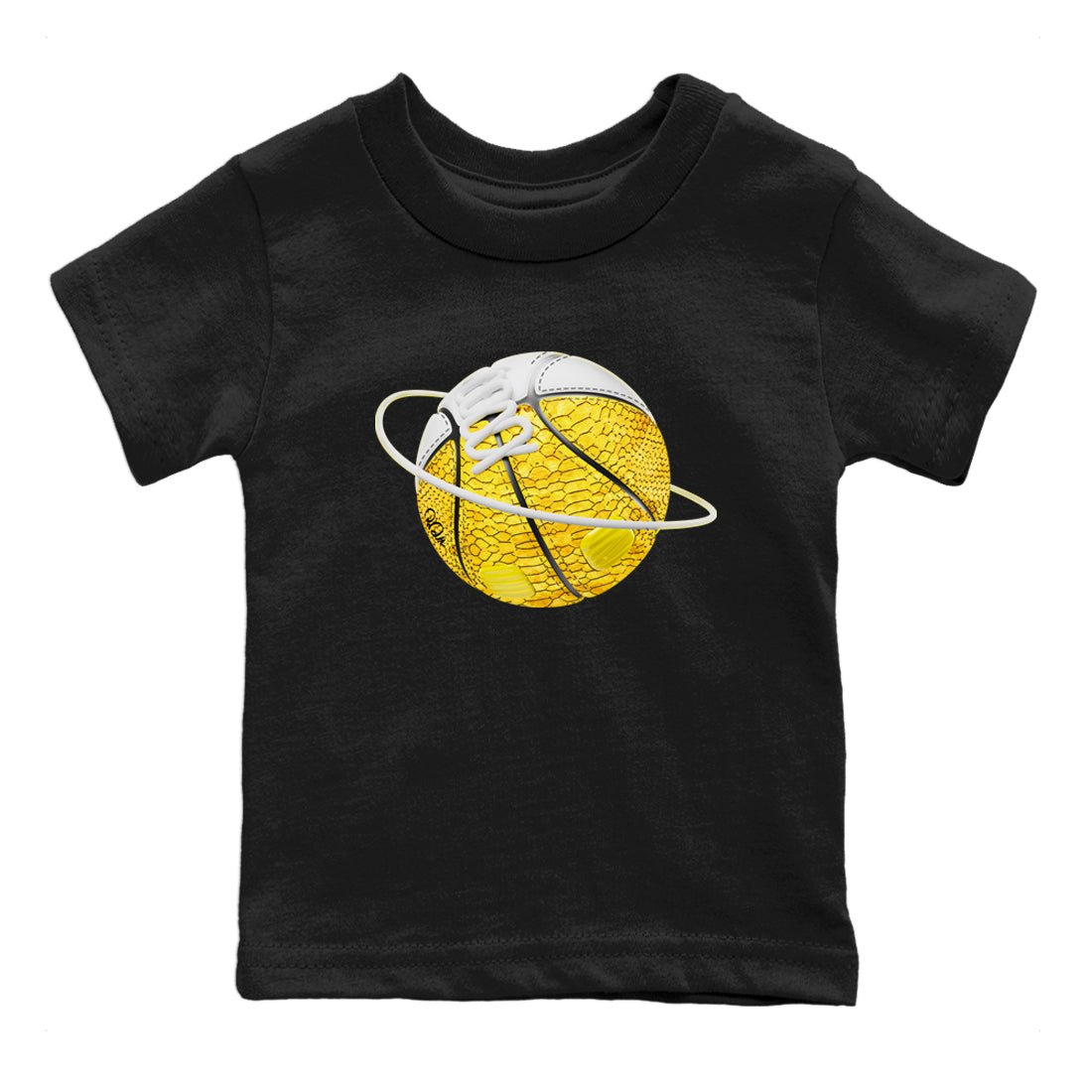 Air Jordan 11 Yellow Python Sneaker Match Tees Basketball Planet Sneaker Tees AJ11 Yellow Python Sneaker Release Tees Kids Shirts Black 2